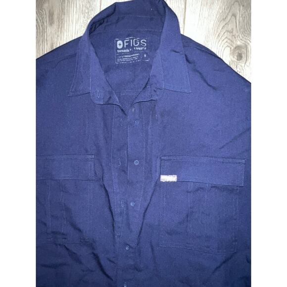 Figs dark navy button up scrub casual top size small - Picture 3 of 6